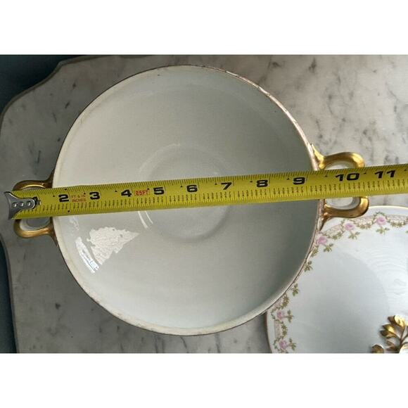 Vintage Wm. Guerin & Co. France Limoges Pink Rose Covered Round Serving Bowl - Picture 7 of 16